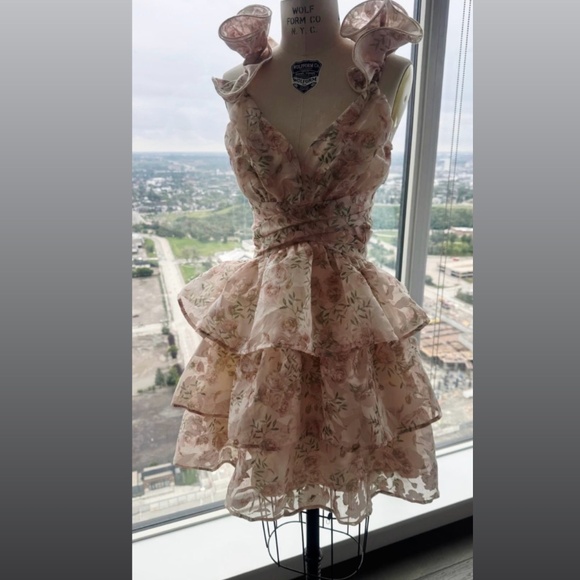 Floral Ruffle Tiered Mini Dress (Pastel Rose Print • Never Worn • Size S/M) - Picture 1 of 3